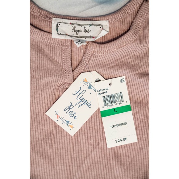 Hippie Rose Ribbed Notched Neck Tank Top, Purple, Lg - Picture 3 of 4